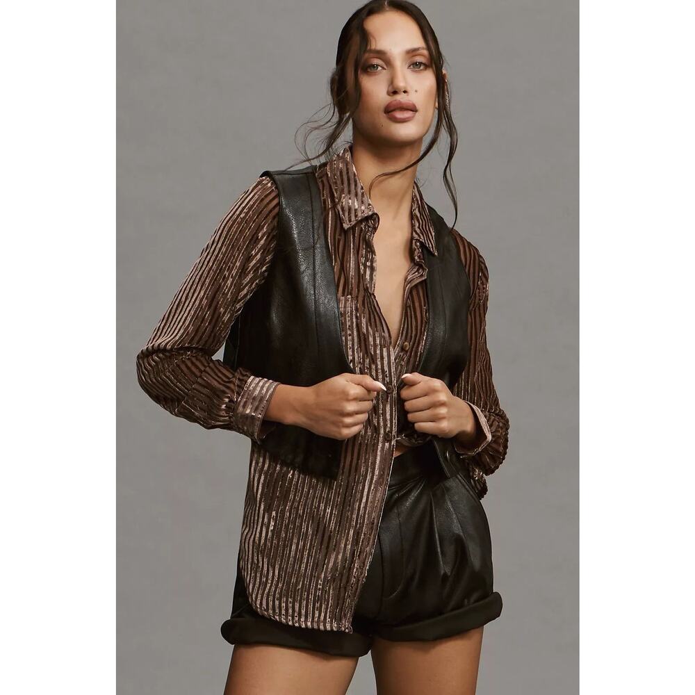 Pilcro Anthropologie Velvet Burnout Sheer Button Down Shirt S - Picture 2 of 6